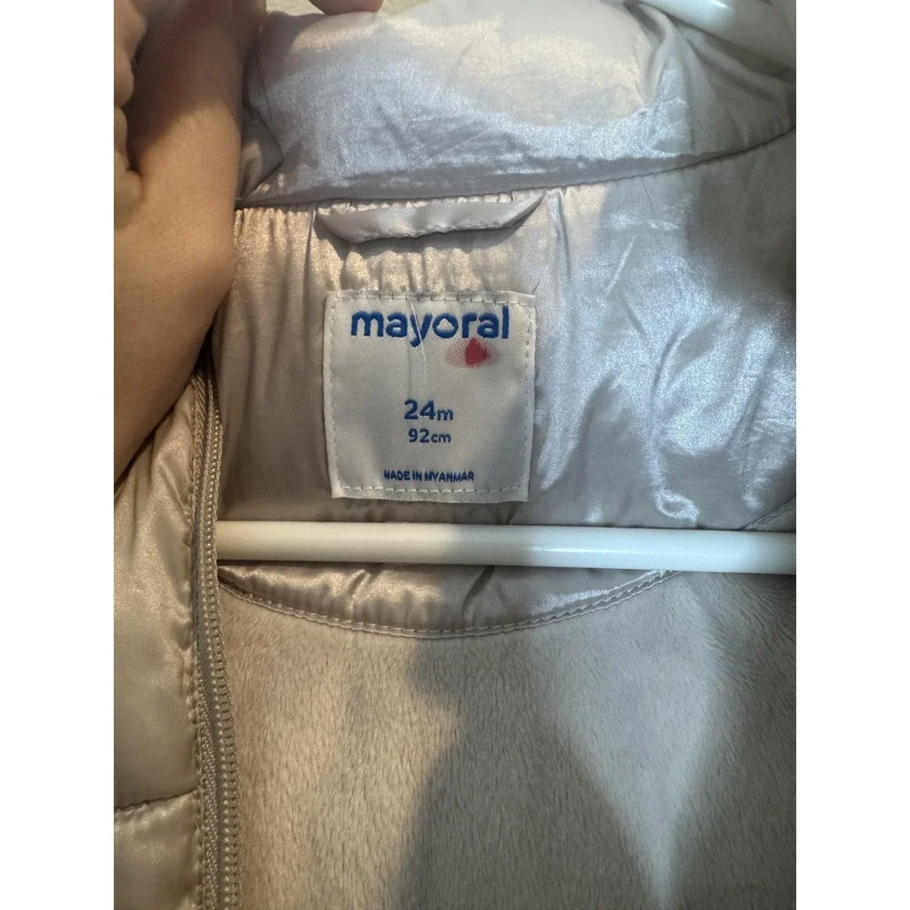Mayoral Puffer Jacket Girls‎ Toddler 24M Beige Hooded Quilted Coat Lined Winter